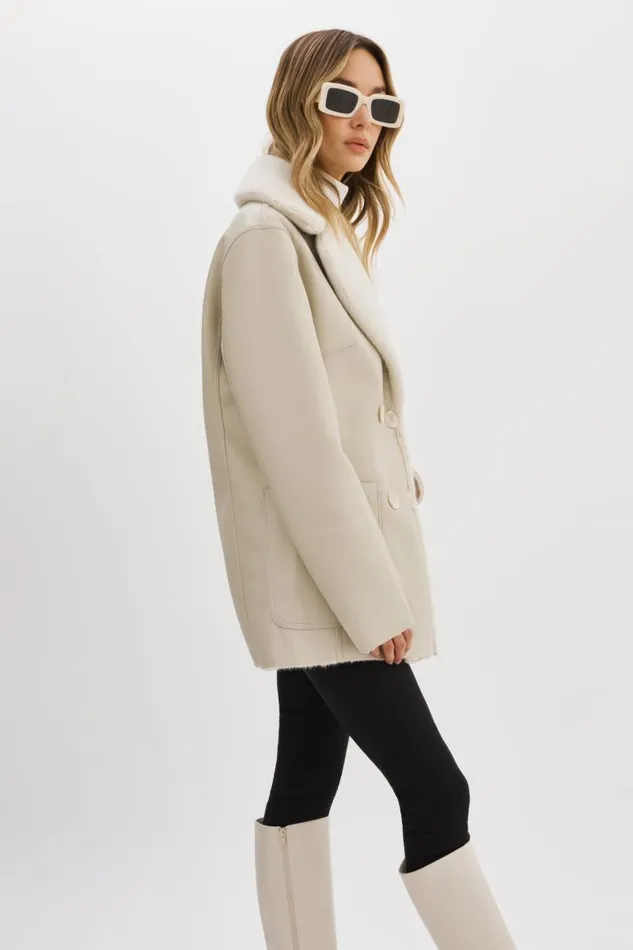 Women CAMILLE Faux Shearling Reversible Coat Ivory LAMARQUE Sherpa Women CAMILLE Faux Shearling Reversible Coat Ivory LAMARQUE Sherpa