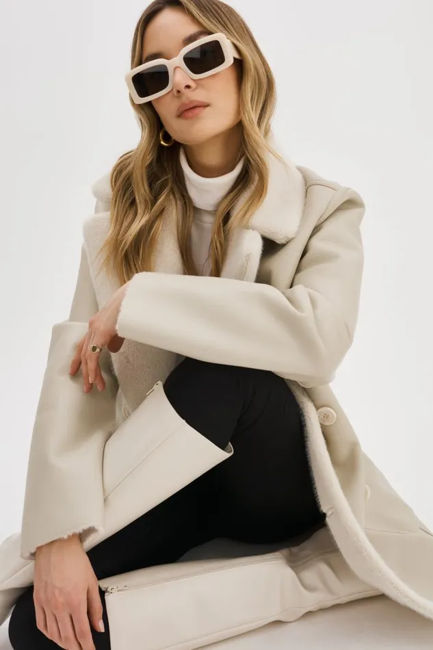 Women CAMILLE Faux Shearling Reversible Coat Ivory LAMARQUE Sherpa Women CAMILLE Faux Shearling Reversible Coat Ivory LAMARQUE Sherpa