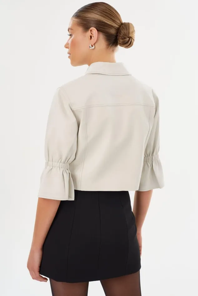Women CAROLINA Leather Ruffle Sleeve Jacket Winter White LAMARQUE Leather Jackets Women CAROLINA Leather Ruffle Sleeve Jacket Winter White LAMARQUE Leather Jackets