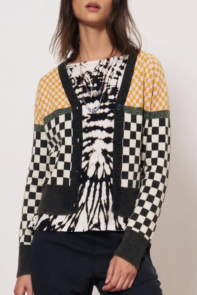 Women Check Black Chalk Mawali Cardigan Raquel Allegra Sweaters and Knits