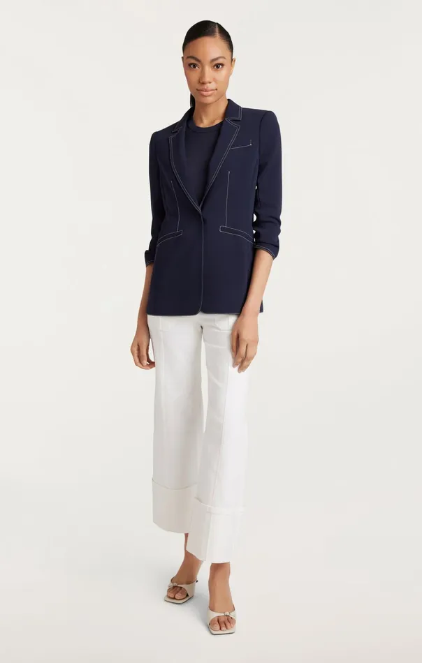 Women Cinq Sept Blazers Crepe Khloe Blazer Navyivory