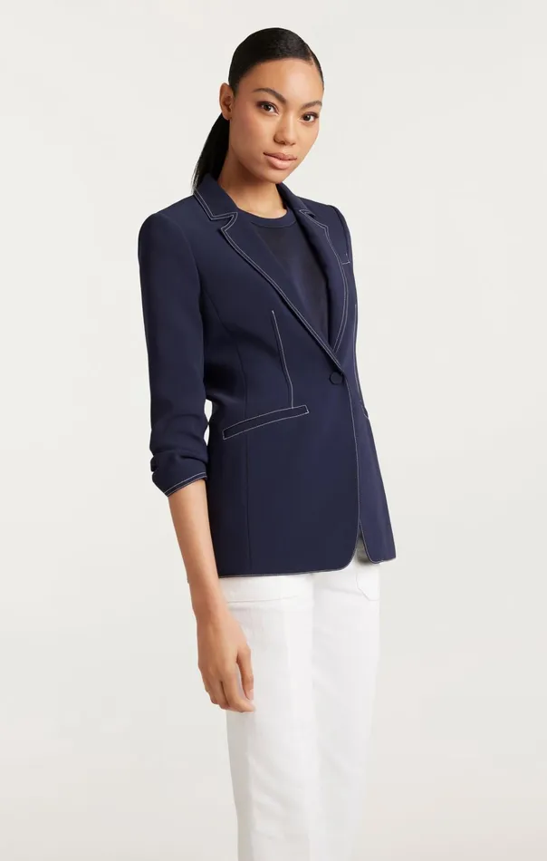 Women Cinq Sept Blazers Crepe Khloe Blazer Navyivory