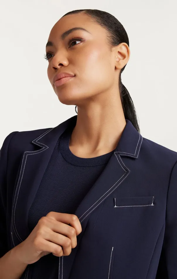 Women Cinq Sept Blazers Crepe Khloe Blazer Navyivory