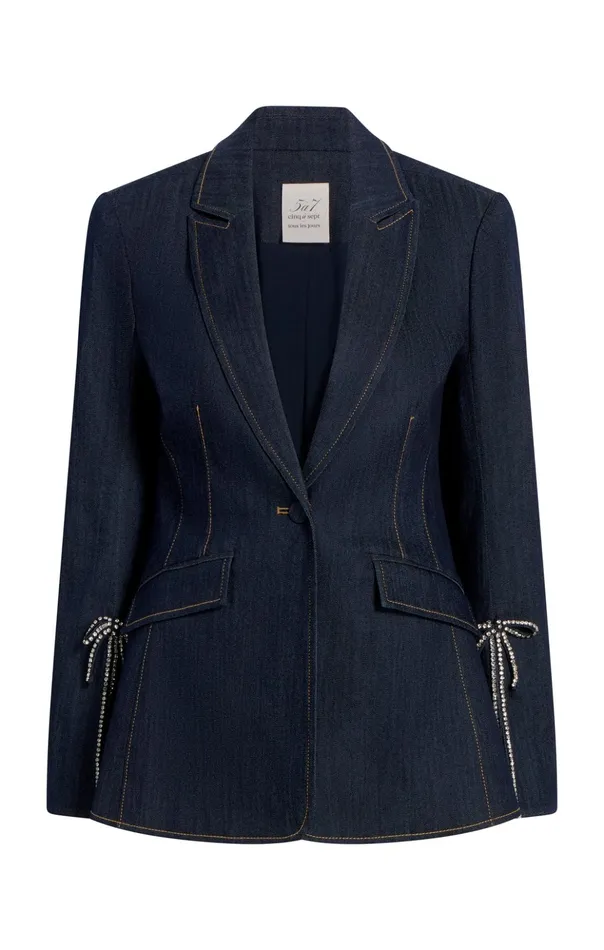 Women Cinq Sept Blazers Crystal Denim Bow Cheyenne Blazer Indigo