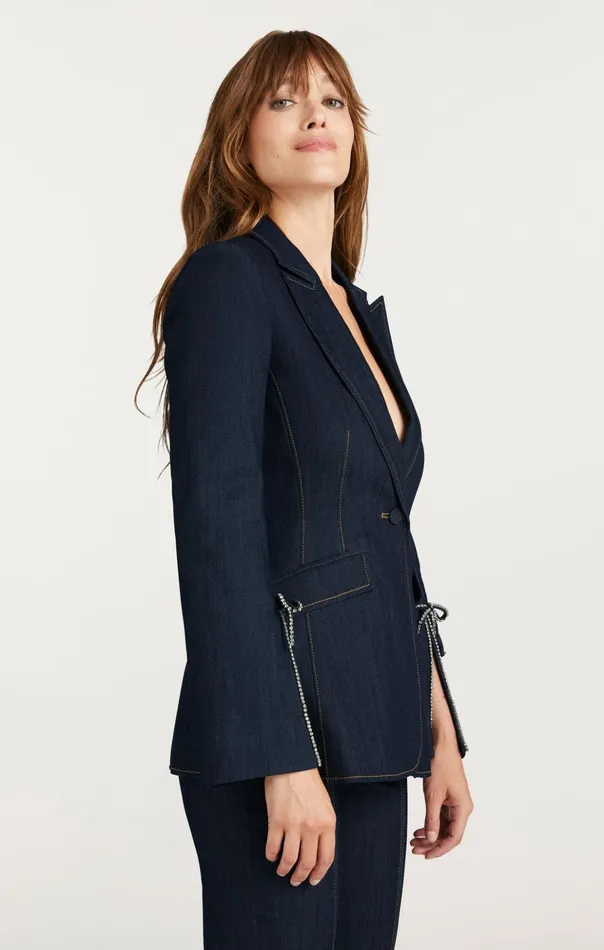 Women Cinq Sept Blazers Crystal Denim Bow Cheyenne Blazer Indigo