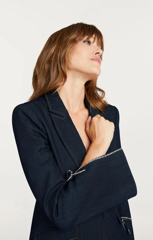 Women Cinq Sept Blazers Crystal Denim Bow Cheyenne Blazer Indigo