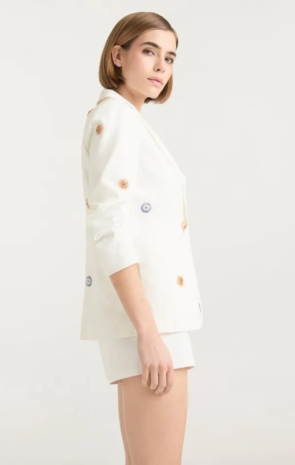 Women Cinq Sept Blazers Ditsy Dots Denim Khloe Blazer White