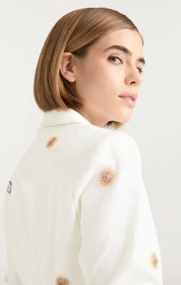 Women Cinq Sept Blazers Ditsy Dots Denim Khloe Blazer White