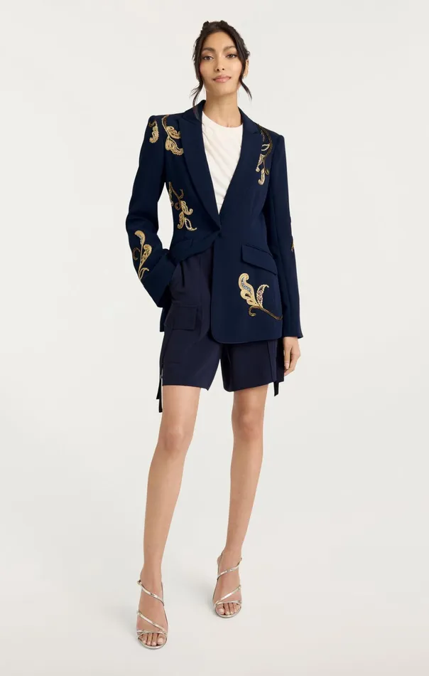 Women Cinq Sept Blazers Paisley Embellished Cheyenne Blazer Navy Multi