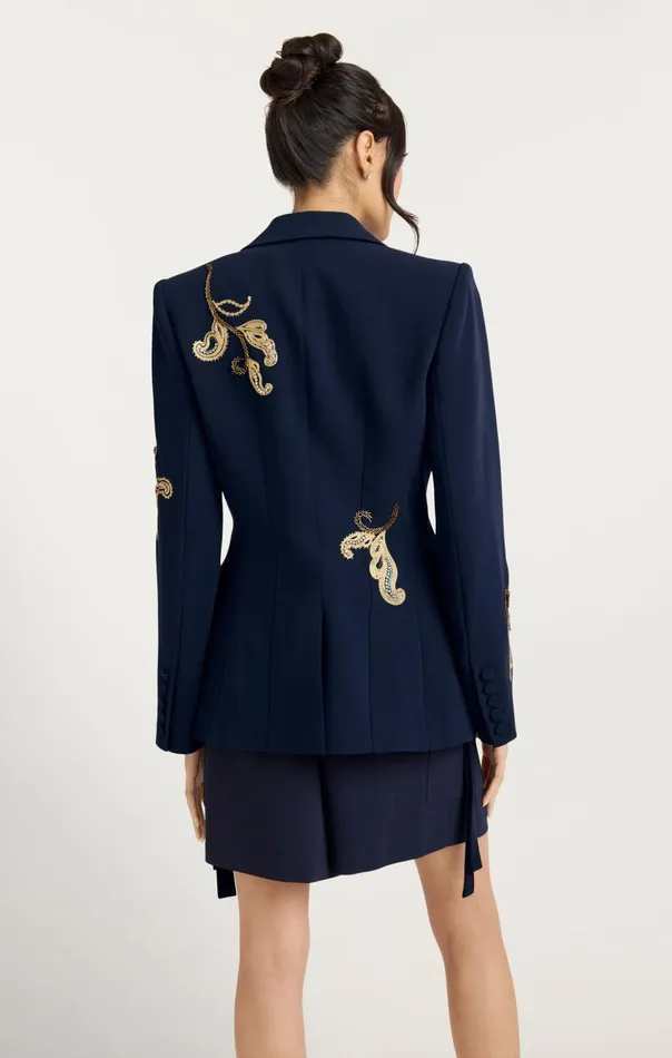 Women Cinq Sept Blazers Paisley Embellished Cheyenne Blazer Navy Multi