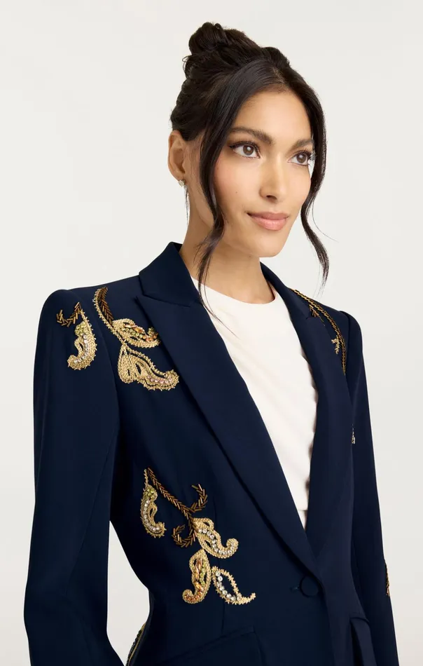 Women Cinq Sept Blazers Paisley Embellished Cheyenne Blazer Navy Multi