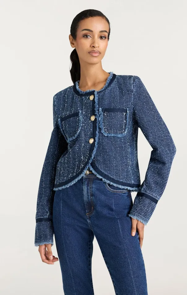 Women Cinq Sept Jackets Boucle Denim Zanda Jacket Indigo