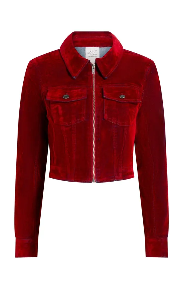 Women Cinq Sept Jackets Flocked Denim Marilee Jacket Pomegranate