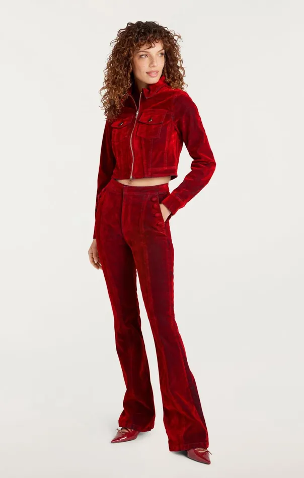 Women Cinq Sept Jackets Flocked Denim Marilee Jacket Pomegranate
