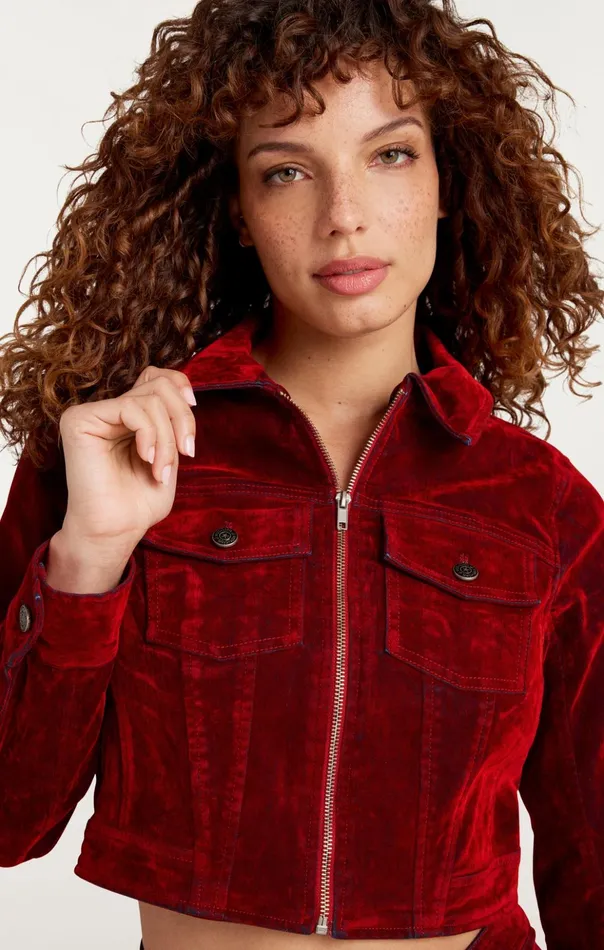 Women Cinq Sept Jackets Flocked Denim Marilee Jacket Pomegranate