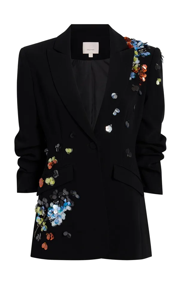 Women Cinq Sept Jackets Sequin Flower Scrunched Cheyenne Blazer Blackmulti