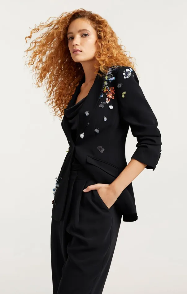Women Cinq Sept Jackets Sequin Flower Scrunched Cheyenne Blazer Blackmulti