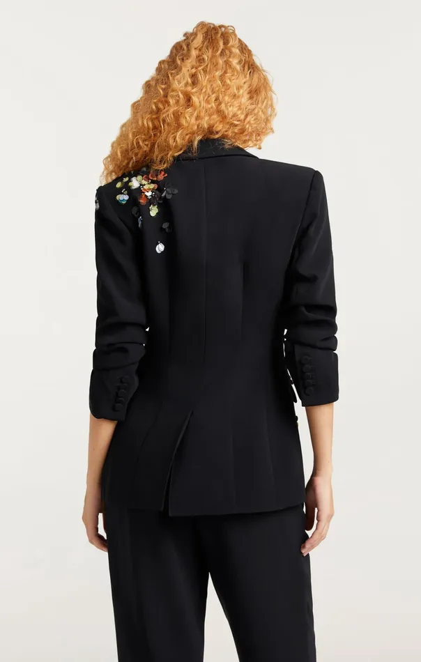 Women Cinq Sept Jackets Sequin Flower Scrunched Cheyenne Blazer Blackmulti