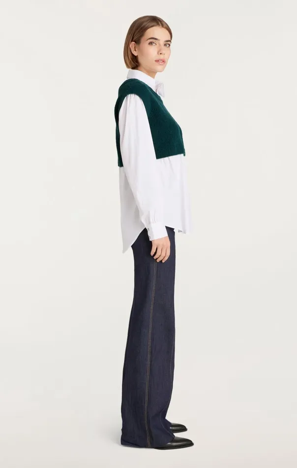 Women Cinq Sept Long Sleeve Tops Alden Pullover Green Onyxwhite