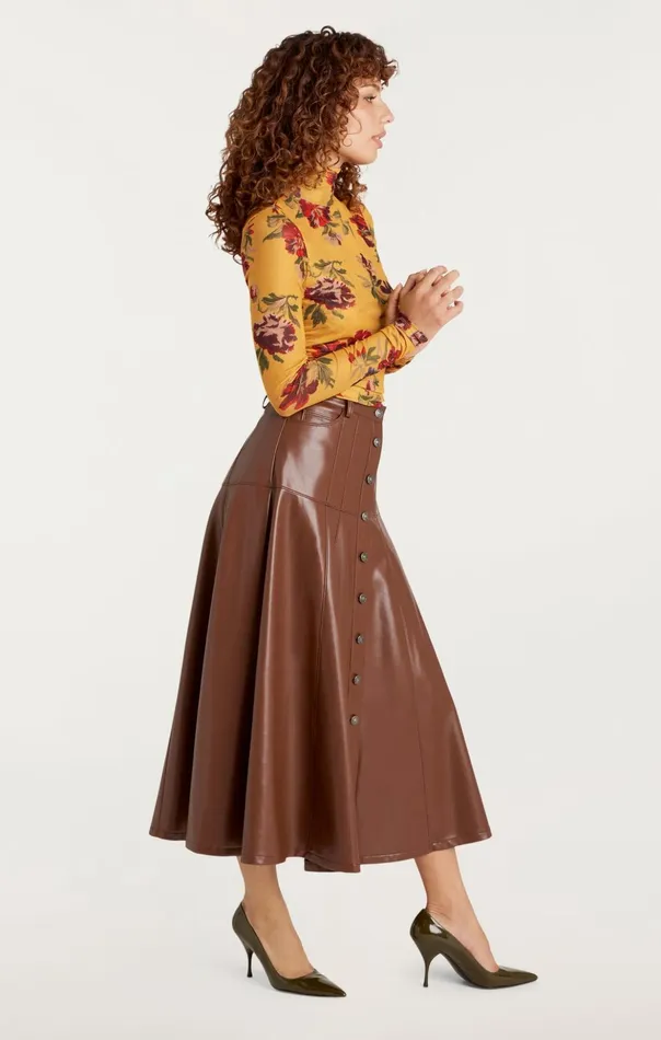 Women Cinq Sept Long Sleeve Tops Brigitte Floral Shirred Mesh Turtleneck Deep Gold Multi