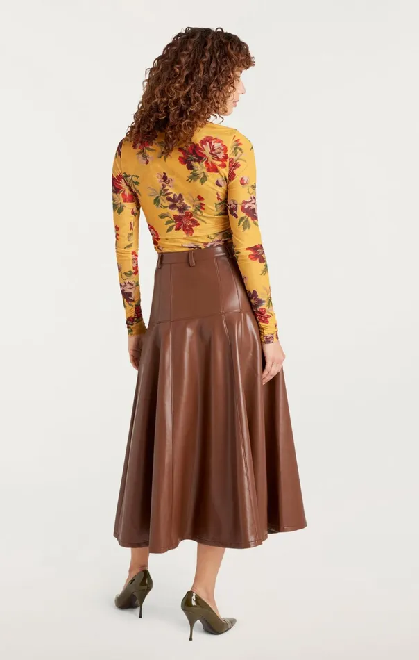 Women Cinq Sept Long Sleeve Tops Brigitte Floral Shirred Mesh Turtleneck Deep Gold Multi