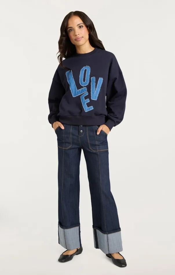 Women Cinq Sept Long Sleeve Tops Denim Love Brandy Pullover Navy