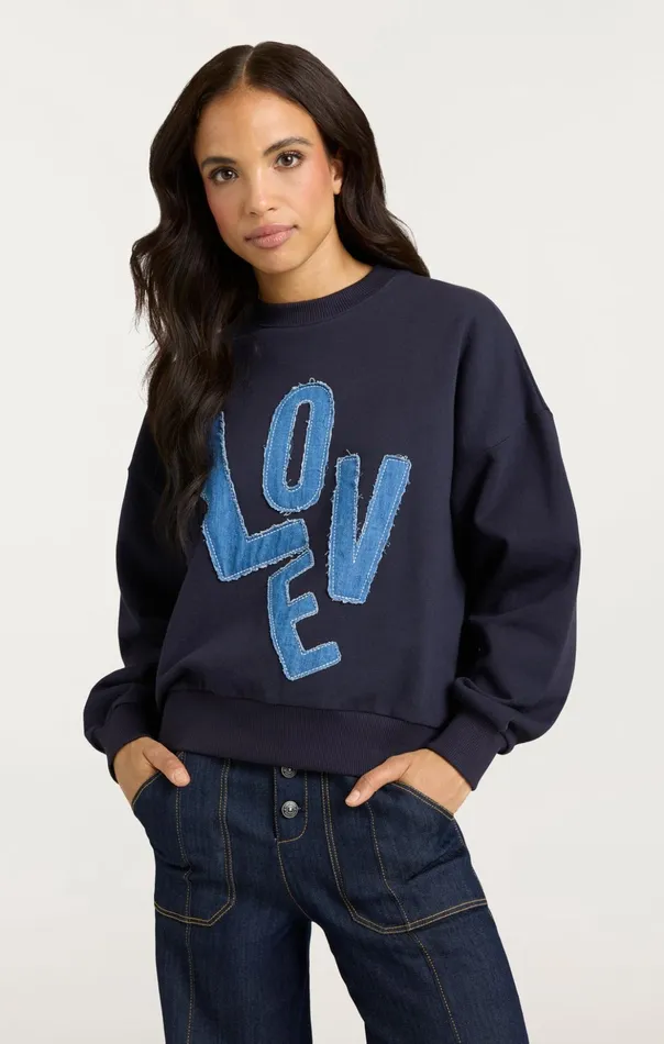 Women Cinq Sept Long Sleeve Tops Denim Love Brandy Pullover Navy