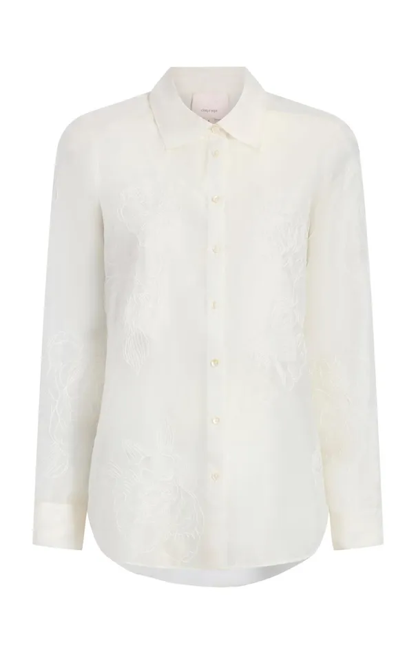 Women Cinq Sept Long Sleeve Tops Embroidered Organza Luna Top Ivory