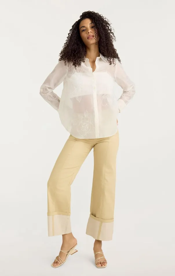 Women Cinq Sept Long Sleeve Tops Embroidered Organza Luna Top Ivory