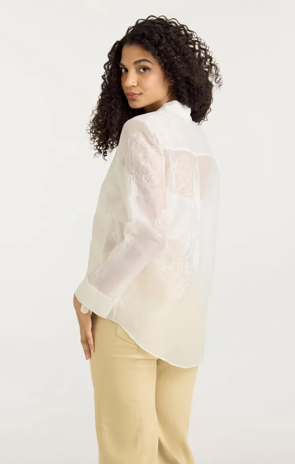 Women Cinq Sept Long Sleeve Tops Embroidered Organza Luna Top Ivory