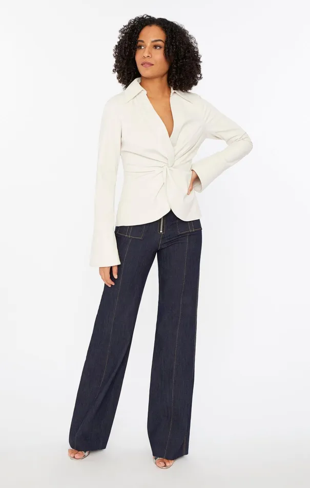Women Cinq Sept Long Sleeve Tops Faux Leather Mckenna Top Ivory