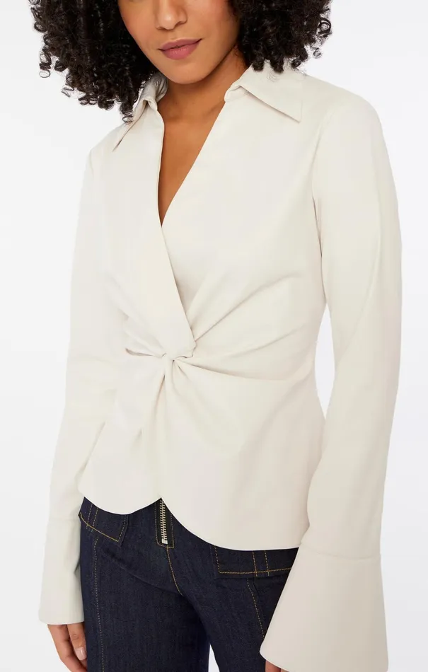 Women Cinq Sept Long Sleeve Tops Faux Leather Mckenna Top Ivory