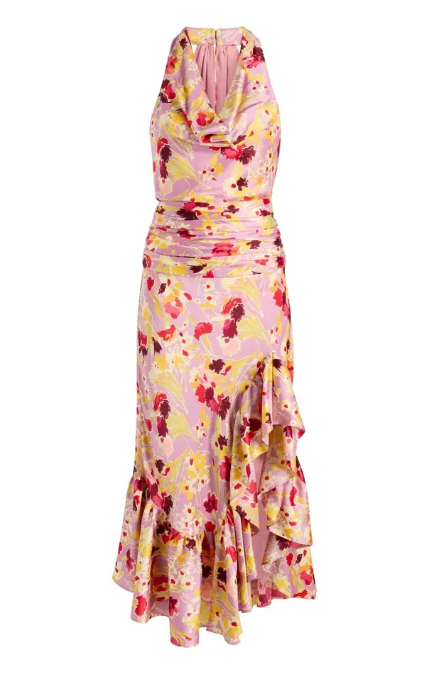 Women Cinq Sept Midi Tossed Floral Olivia Dress Mauve Orchid Multi