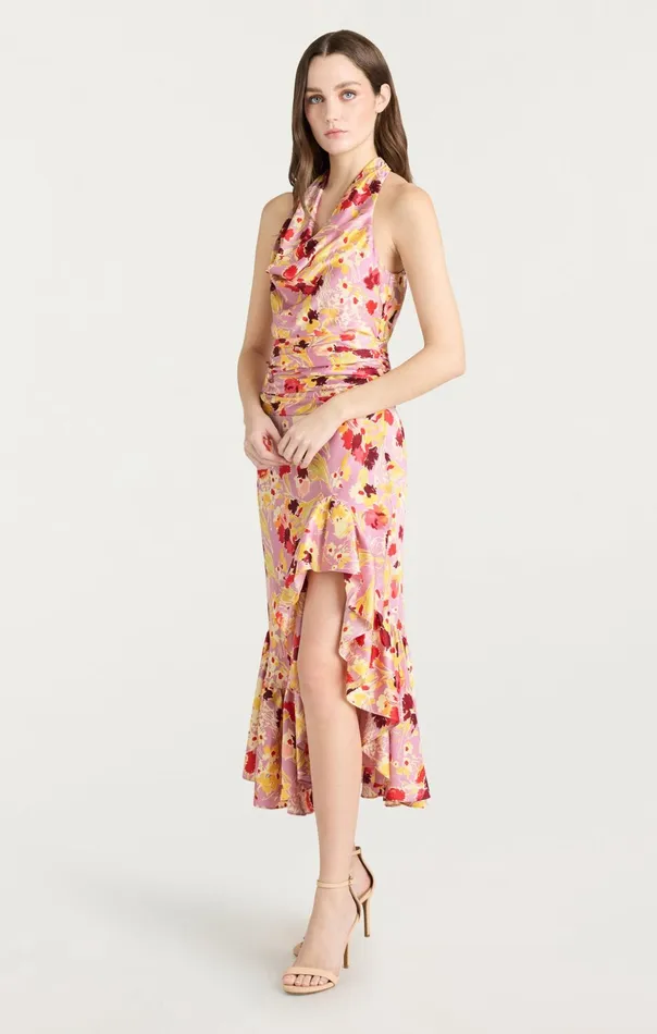 Women Cinq Sept Midi Tossed Floral Olivia Dress Mauve Orchid Multi