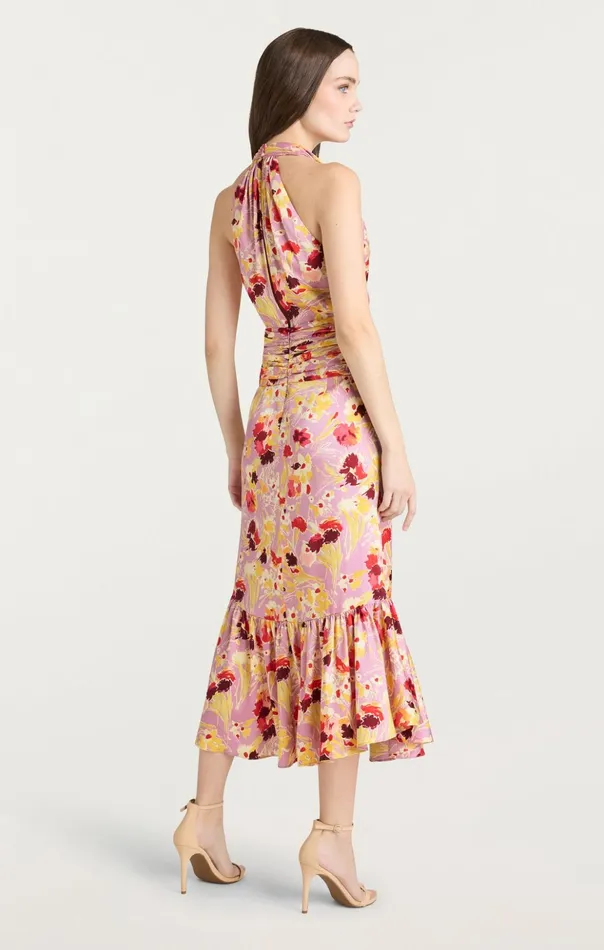 Women Cinq Sept Midi Tossed Floral Olivia Dress Mauve Orchid Multi