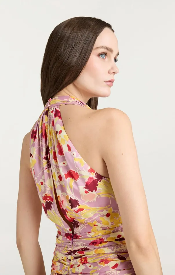 Women Cinq Sept Midi Tossed Floral Olivia Dress Mauve Orchid Multi