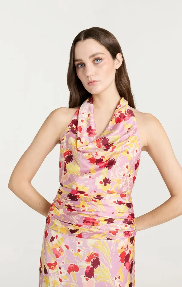 Women Cinq Sept Midi Tossed Floral Olivia Dress Mauve Orchid Multi