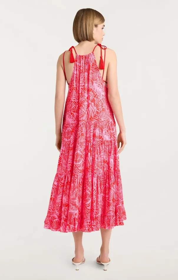 Women Cinq Sept Midi Tropical Inkblot Winnie Dress Bisoububblegum