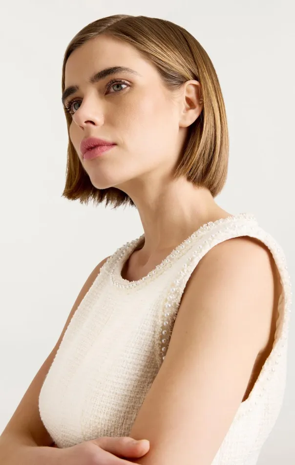 Women Cinq Sept Mini Pearl Sleeveless Nova Dress Ivory
