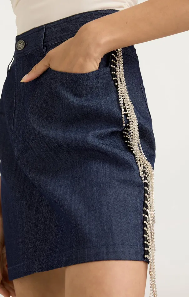 Women Cinq Sept Skirts Rhinestone Dara Skirt Indigo