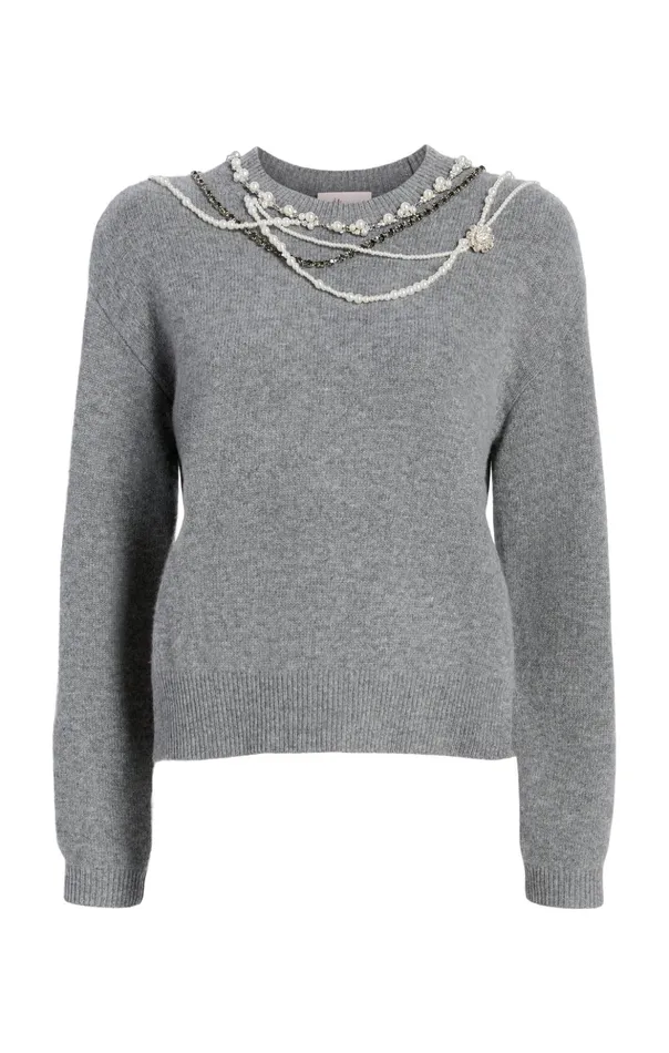 Women Cinq Sept Sweaters and Knits Necklace Lilliana Pullover Light Heather Grey Women Cinq Sept Sweaters and Knits Necklace Lilliana Pullover Light Heather Grey