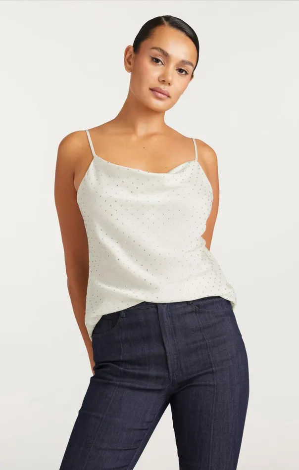 Women Cinq Sept Tank Tops and Camisoles Allover Heatset Marta Cami Ivory