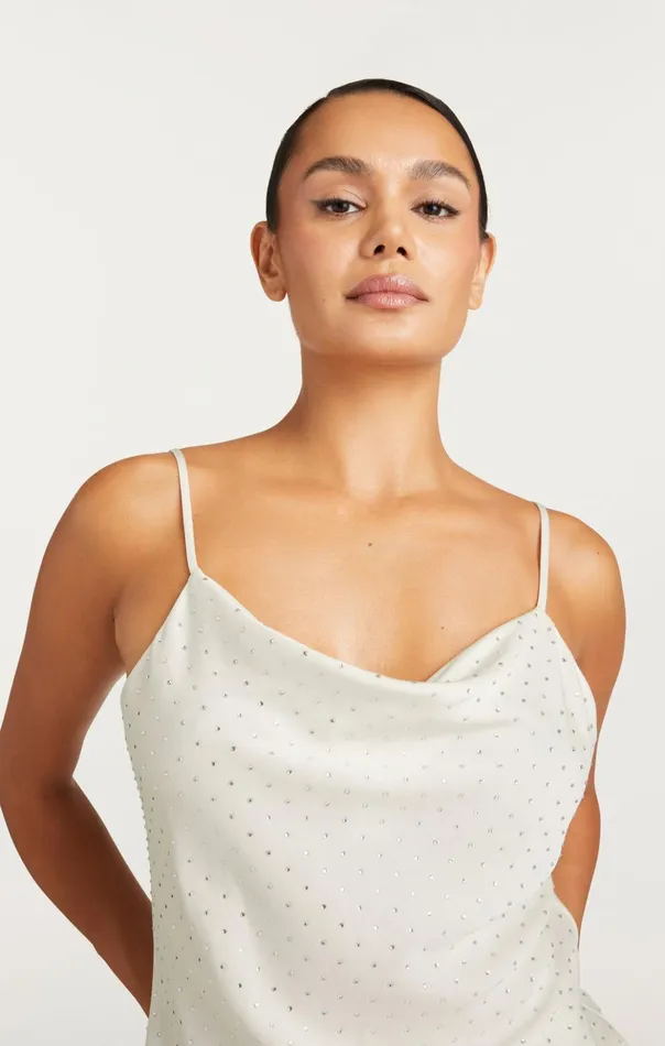 Women Cinq Sept Tank Tops and Camisoles Allover Heatset Marta Cami Ivory