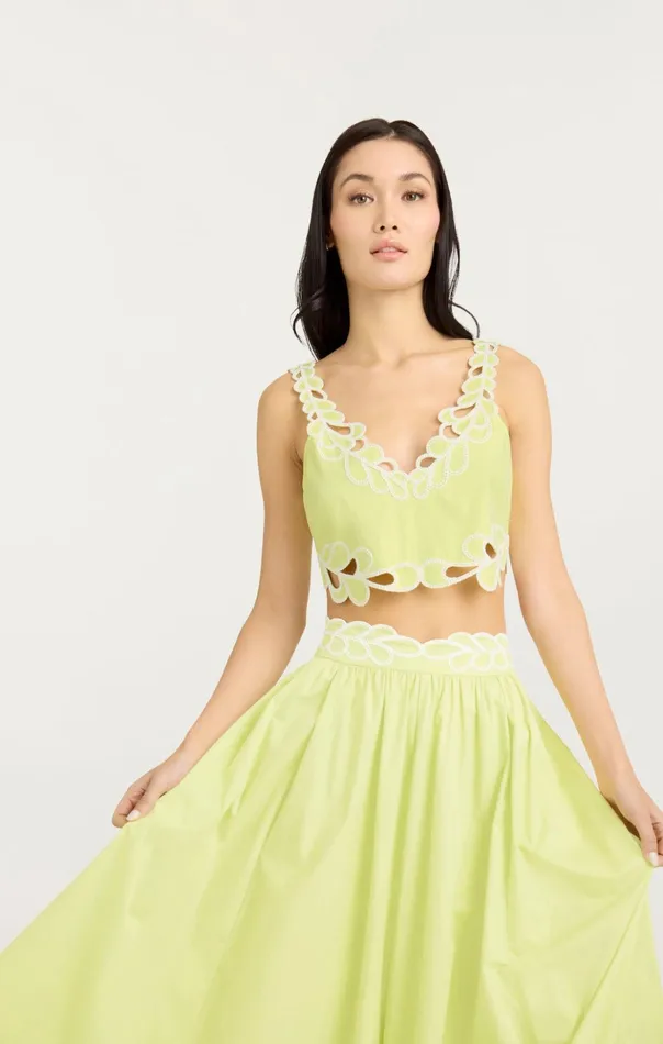 Women Cinq Sept Tank Tops and Camisoles Bonnie Top Lime Kisswhite