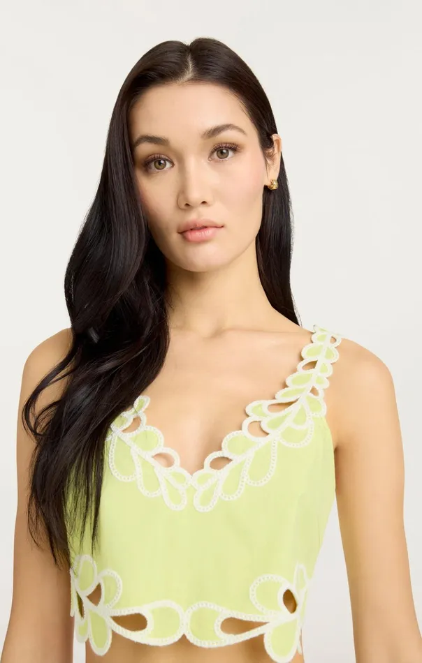 Women Cinq Sept Tank Tops and Camisoles Bonnie Top Lime Kisswhite