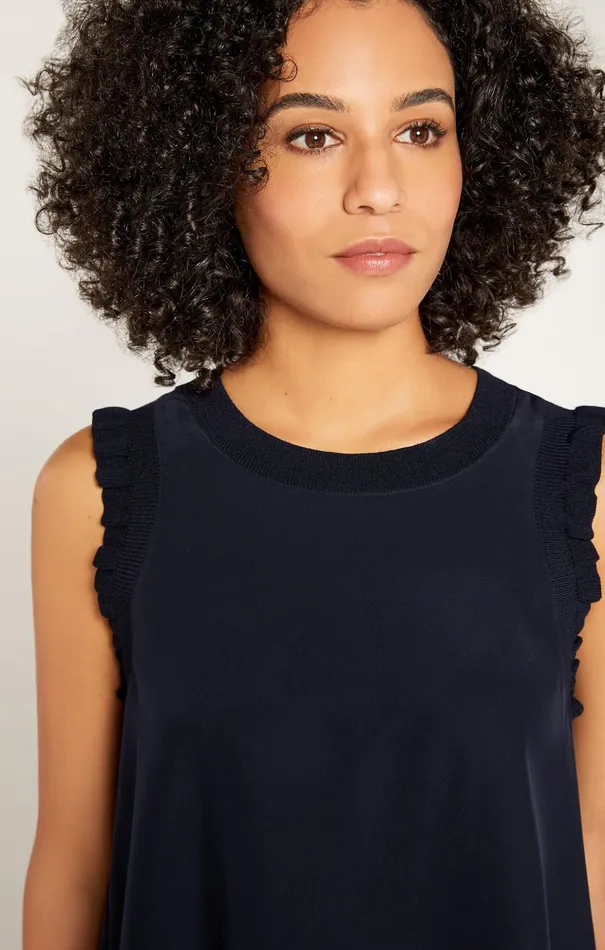 Women Cinq Sept Tank Tops and Camisoles Lenore Top Navy