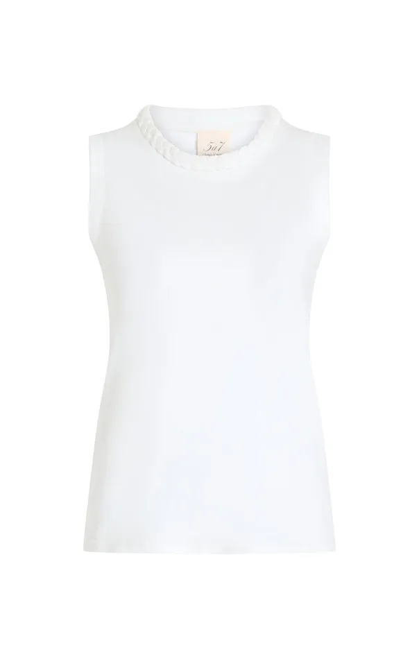 Women Cinq Sept Tank Tops and Camisoles Sleeveless Braided Tee White