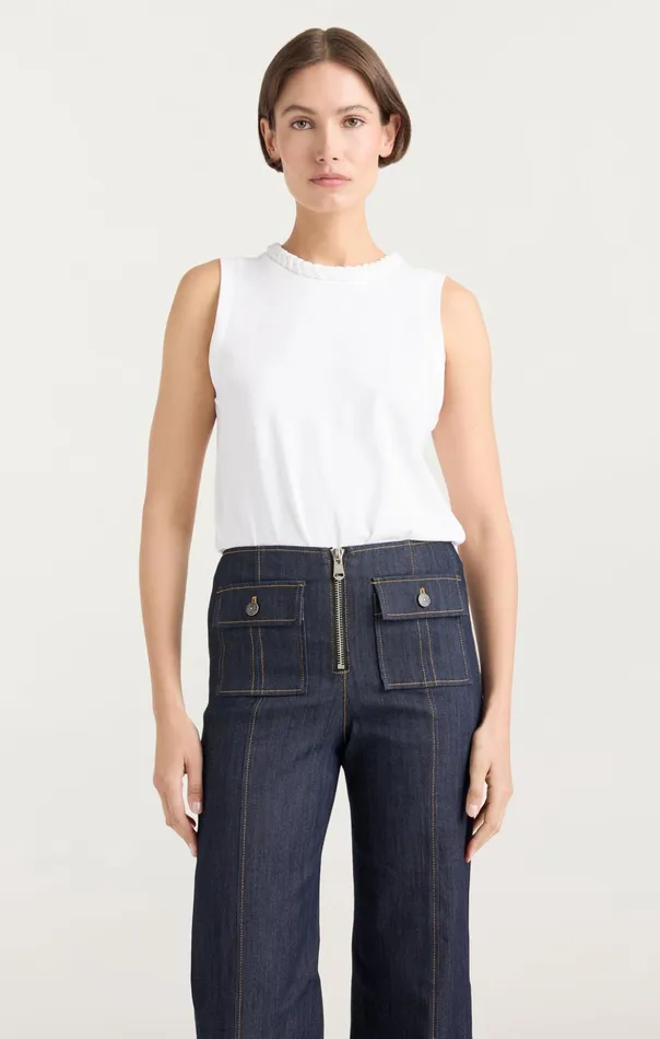 Women Cinq Sept Tank Tops and Camisoles Sleeveless Braided Tee White