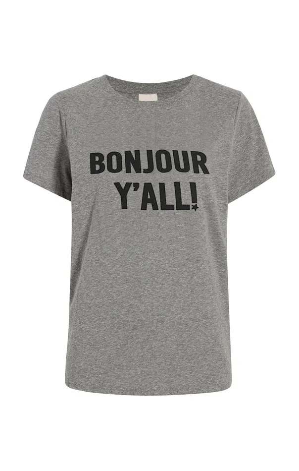 Women Cinq Sept Tees and Pullovers Bonjour Y039all Tee Heather Greyblack