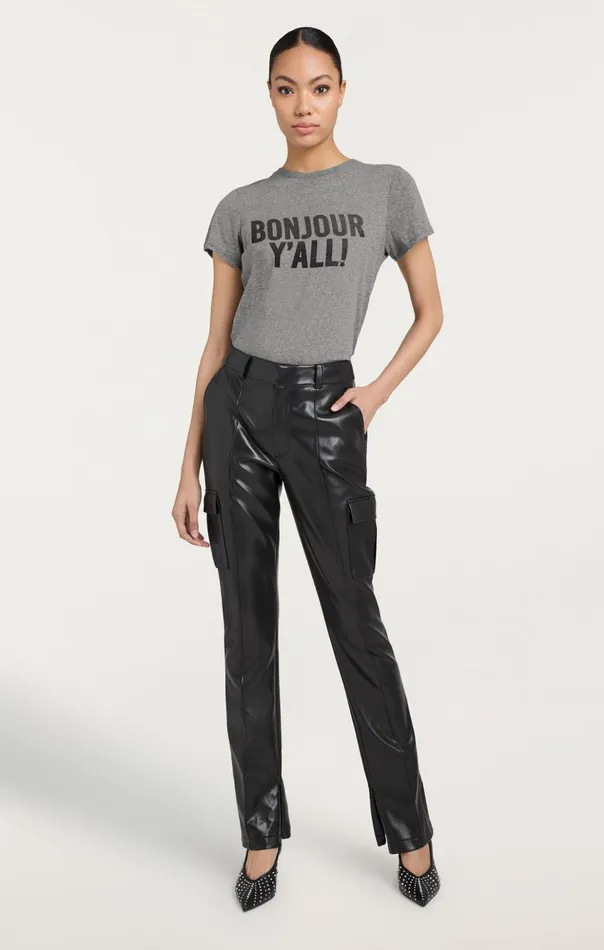 Women Cinq Sept Tees and Pullovers Bonjour Y039all Tee Heather Greyblack